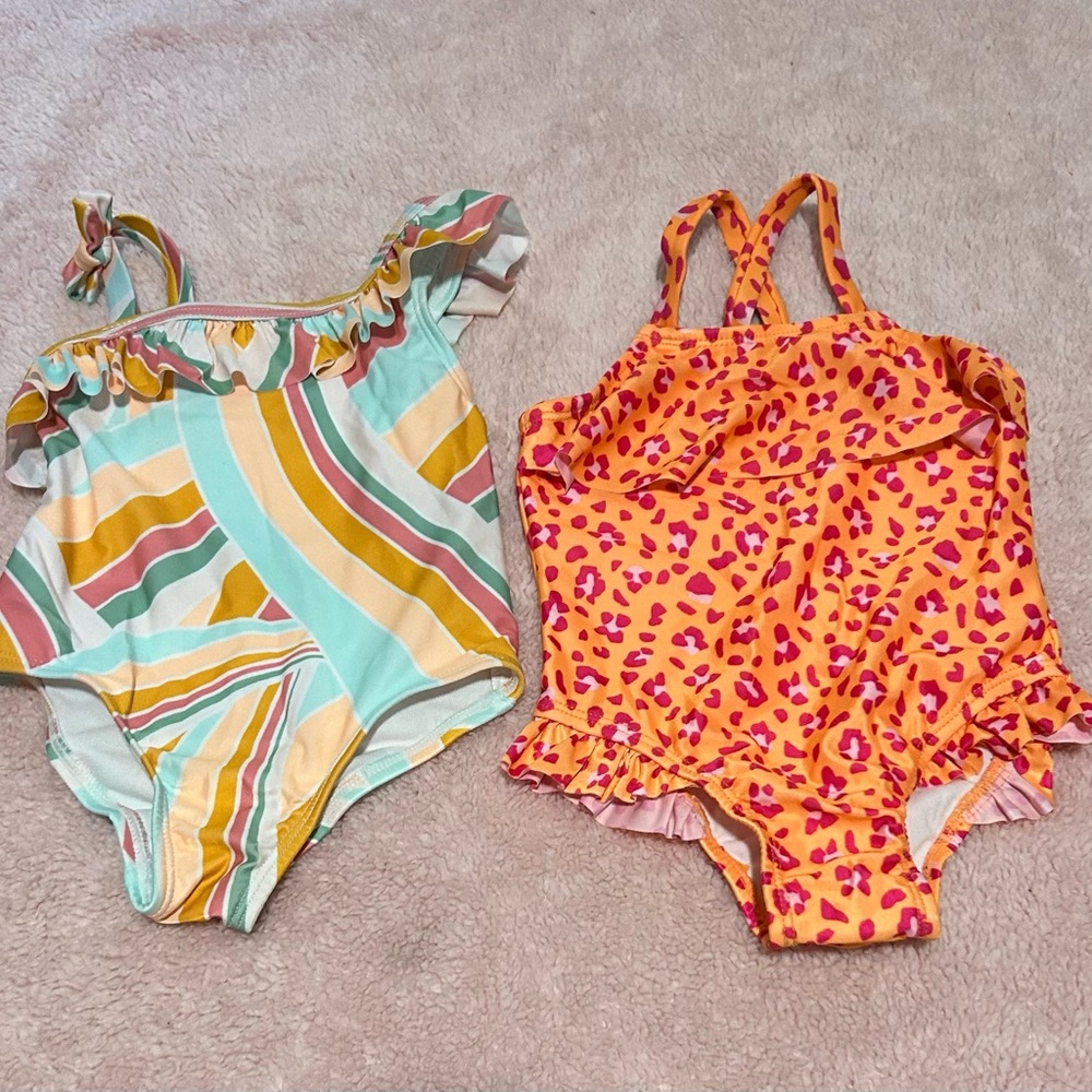 Wonder Nation Kids One Piece Swimsuit Set - Orange and Multicolor